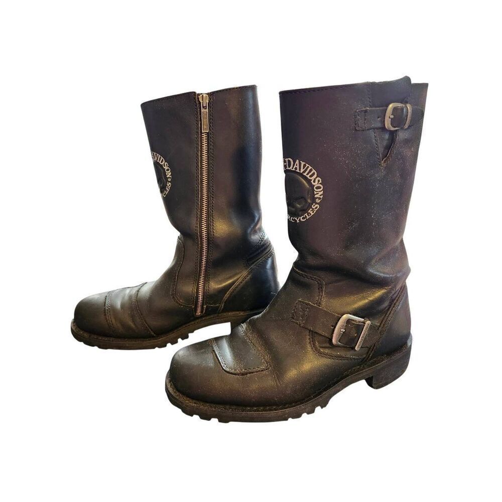 HARLEY DAVIDSON Men's Riding Leather Side Zip Boots Size 8.5 No. 98302